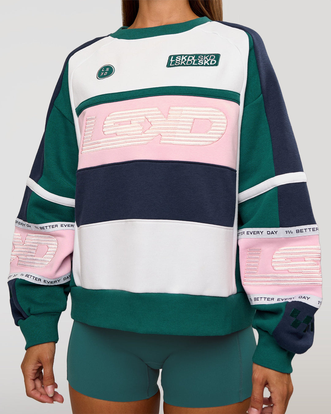 Woman wearing Power Sweater - Future Navy-Teal | Model:Brylee | Size:XS