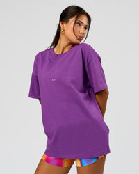 Woman wearing Pride Sticker Boxy Tee - Fresh Purple | Model:Bianca | Size:XS