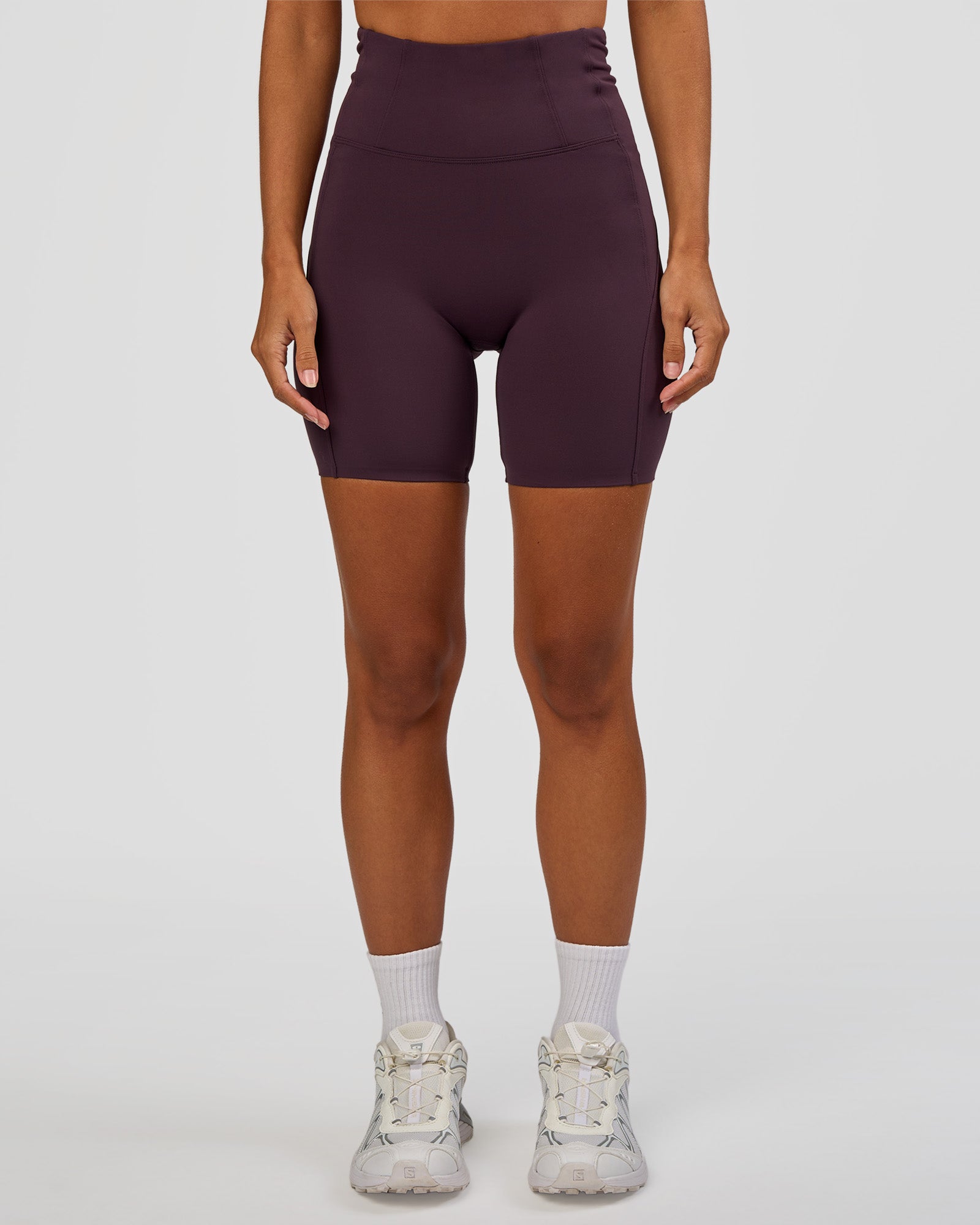 Woman wearing Progression Ultra High-Rise 6" Short - Midnight Plum | Mode:Brylee | Size:XS