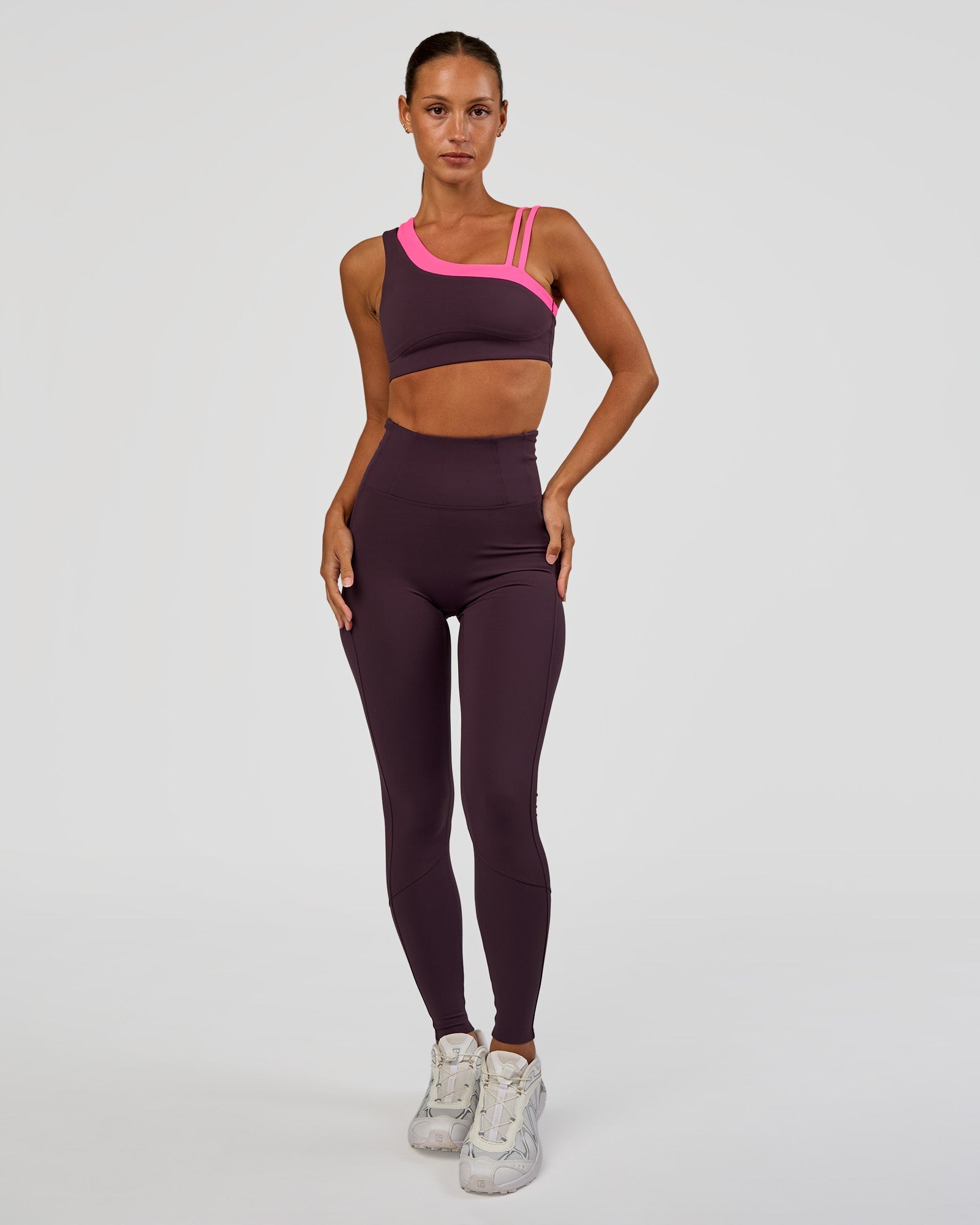Woman wearing Progression Ultra High-Rise Full Length Legging - Midnight Plum | Model:Brylee | Size:XS
