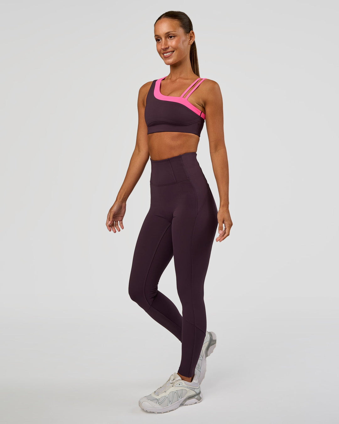 Woman wearing Progression Ultra High-Rise Full Length Legging - Midnight Plum | Model:Brylee | Size:XS