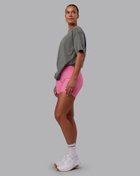 Woman wearing Rise & Lift Washed FLXCotton Oversized Tee - Graphite-Purple Opulence | Model:Charlize | Size:XS