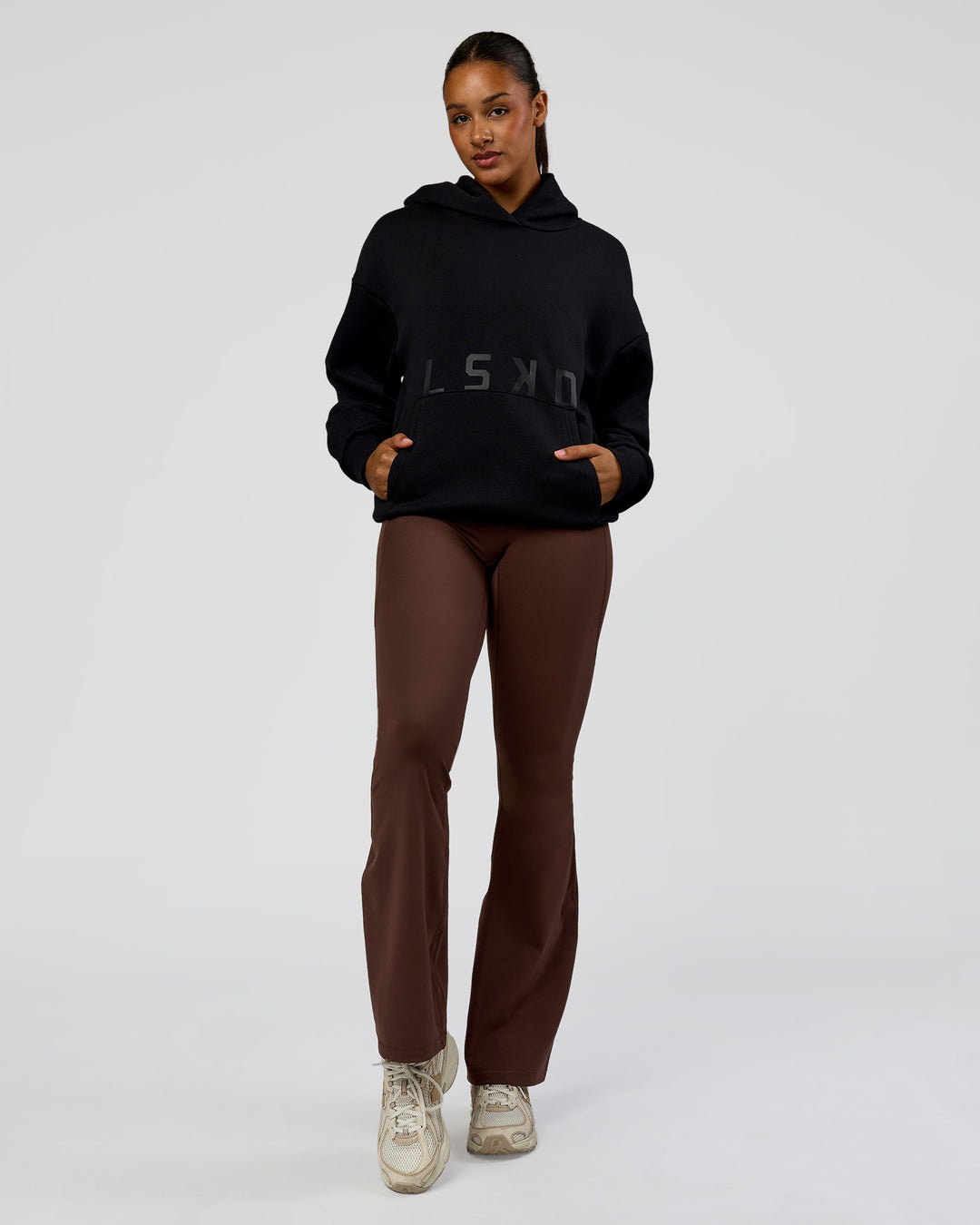 Woman wearing Shadow Mode Oversized Hoodie - Black | Model:Rosie | Size:XS - view 12