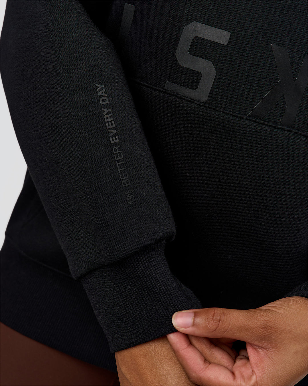 Woman wearing Shadow Mode Oversized Hoodie - Black | Model:Rosie | Size:XS - view 8