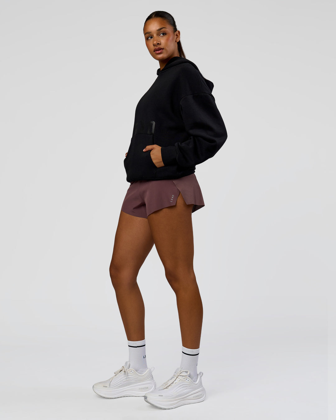 Woman wearing Shadow Mode Oversized Hoodie - Black | Model:Rosie | Size:XS - view 5