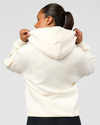 Woman wearing Shadow Mode Oversized Zip Through Hoodie - Off White | Model:Rosie | Size:XS | Thumbnail Index: 8