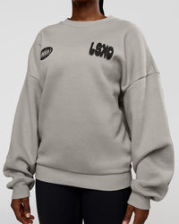 Woman wearing Static Grit Boxy Crew - Alloy-Black | Model:Ellie | Size:XS