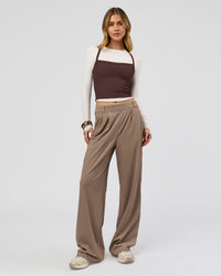 Woman wearing StretchShift Wide Leg Pant - Taupe Ash | Model:Leilani | Size:XS
