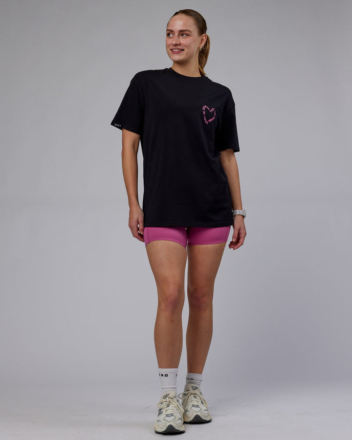 WOman wearing Unisex Love The Process FLXCotton Tee Oversize - Black-Mauve Haze
