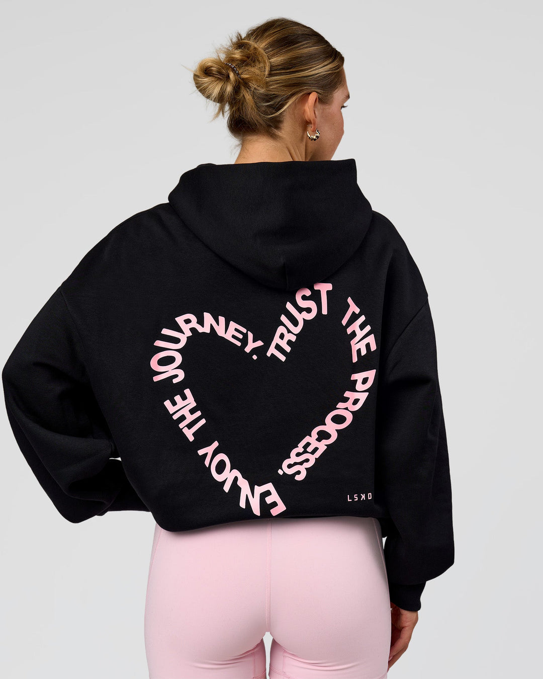 Woman wearing Unisex Love The Process Oversize Hoodie - Black-Marshmallow | Model:Amity | Size:XS