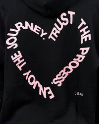 Woman wearing Unisex Love The Process Oversize Hoodie - Black-Marshmallow | Model:Amity | Size:XS