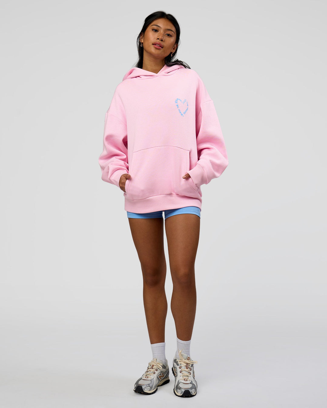 Woman wearing Unisex Love The Process Oversize Hoodie - Marshmallow-Open Air | Model:Loren | Size:XS