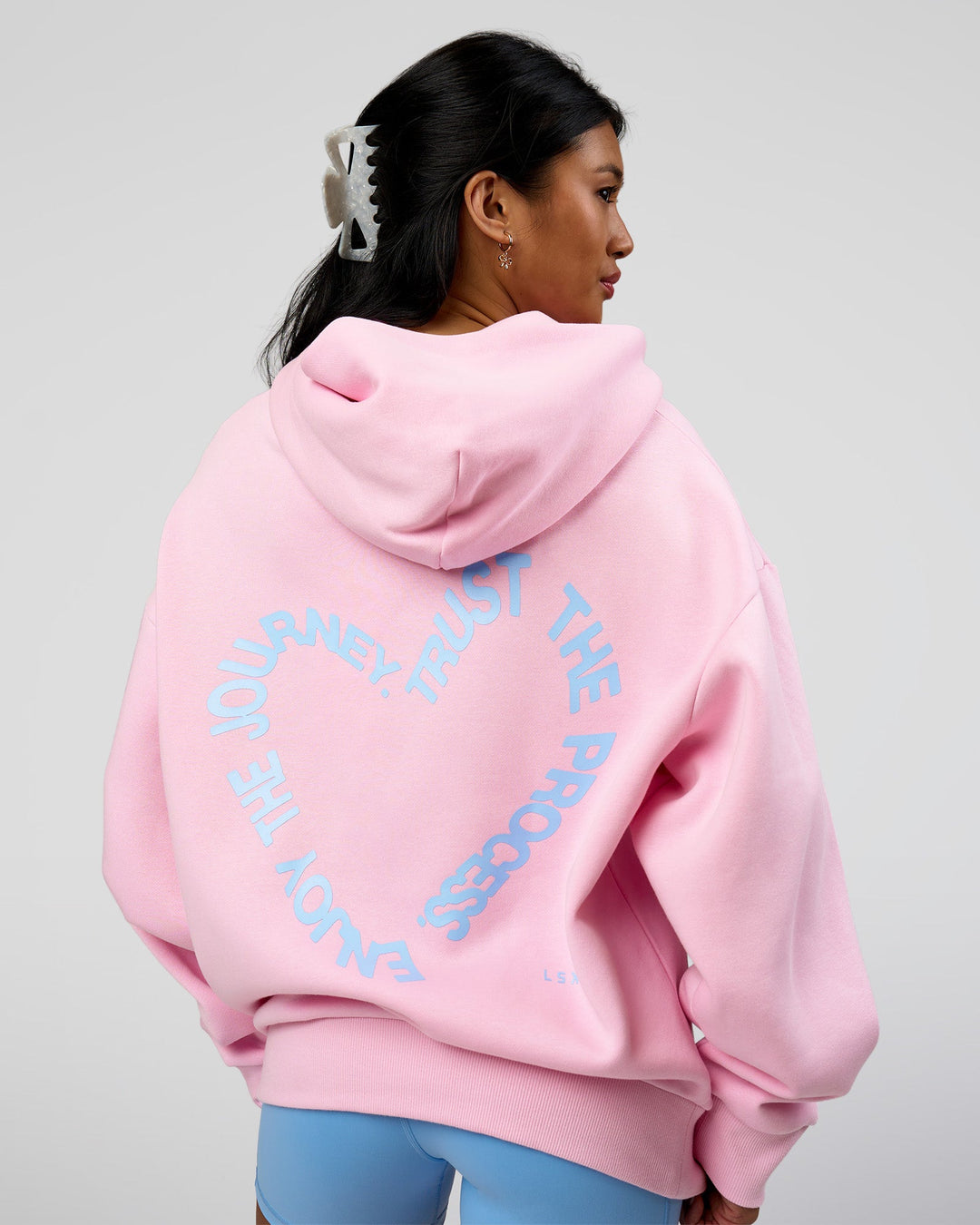 Woman wearing Unisex Love The Process Oversize Hoodie - Marshmallow-Open Air | Model:Loren | Size:XS