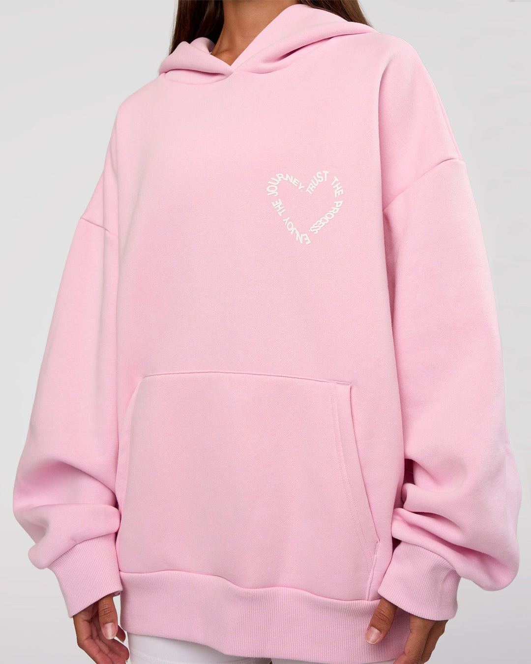 Woman wearing Unisex Love The Process Oversize Hoodie - Marshmallow-White | Model:Brylee | Size:XS