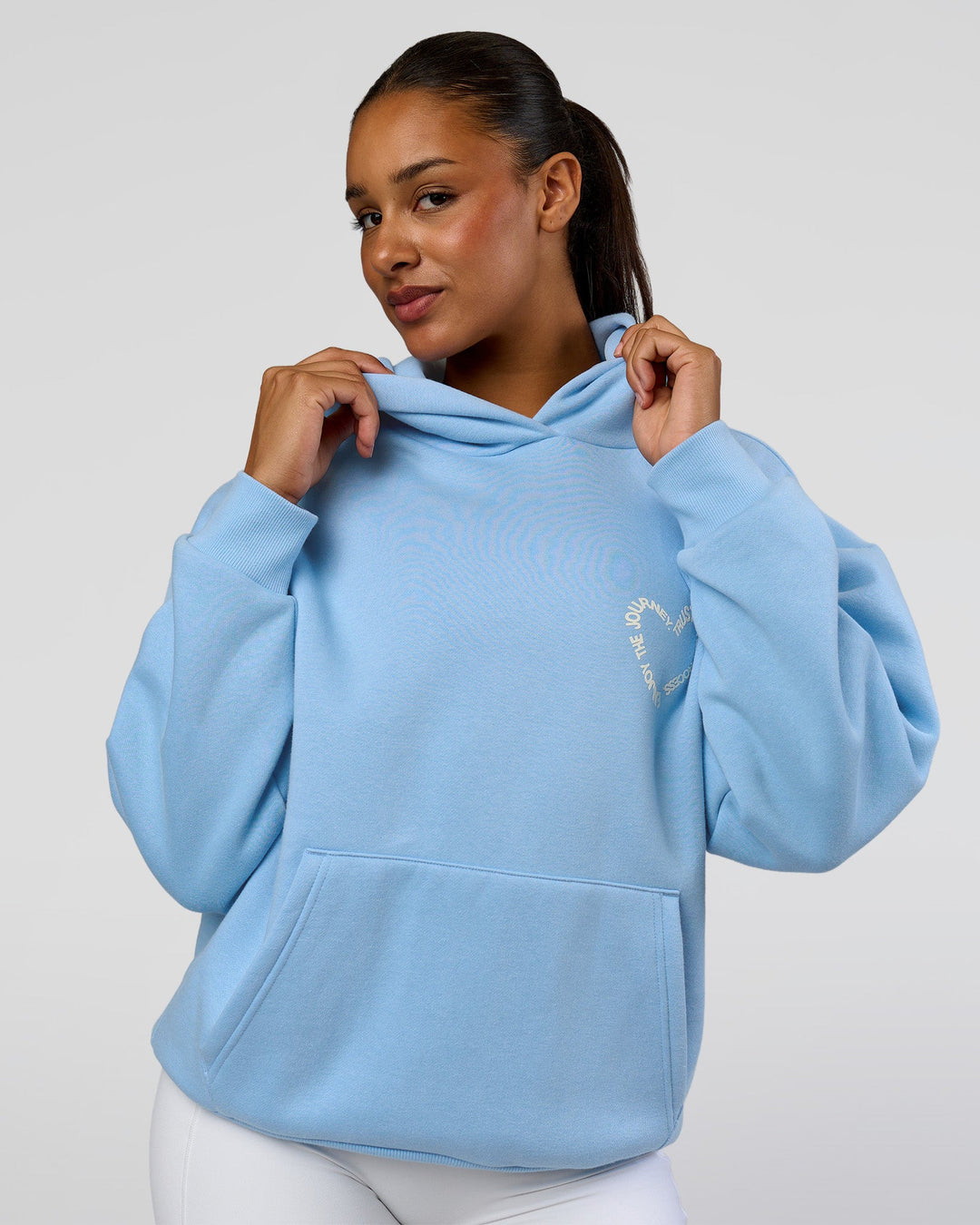 Woman wearing Unisex Love The Process Oversize Hoodie - Open Air-Off White | Model:Rosie | Size:XS