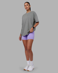 Woman wearing Pressure Washed Heavyweight Oversize Tee - Grey-Bubblegum | Model:Rhiley | Size:XS