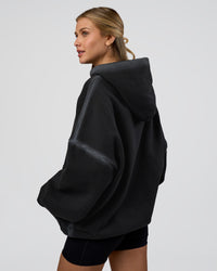 Woman wearing Urban Blur Unisex Oversized Hoodie - Black-Dark Storm | Model:Leilani | Size:XS