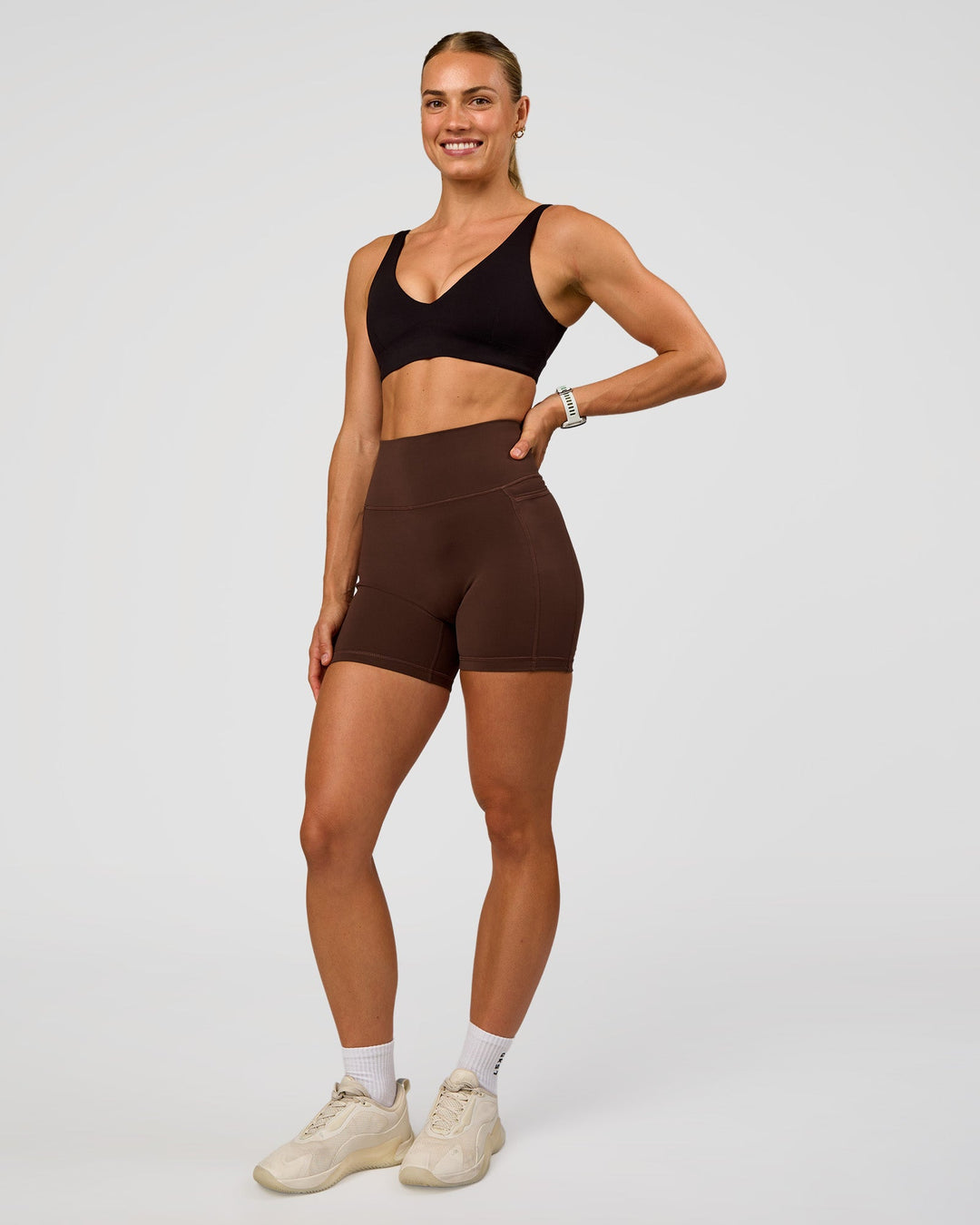 Woman wearing Vitality Sports Bra - Black | Model:Maja | Size:XS - view 4