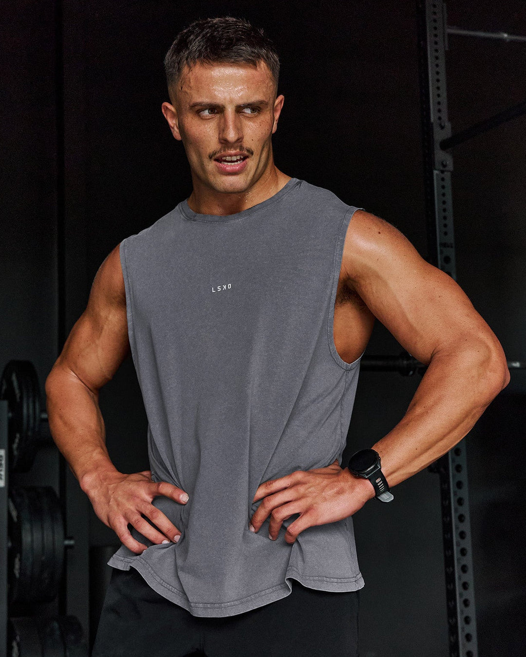 Man wearing Lifting Club FLXCotton Tank - Black-White - view 1