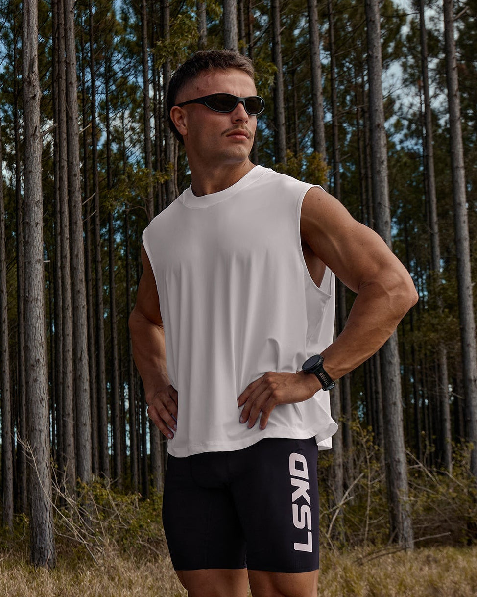 Man wearing Motionline Boxy Tank - White - view 1