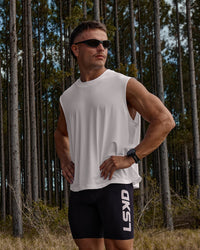 Man wearing Motionline Boxy Tank - White | Thumbnail Index: 0