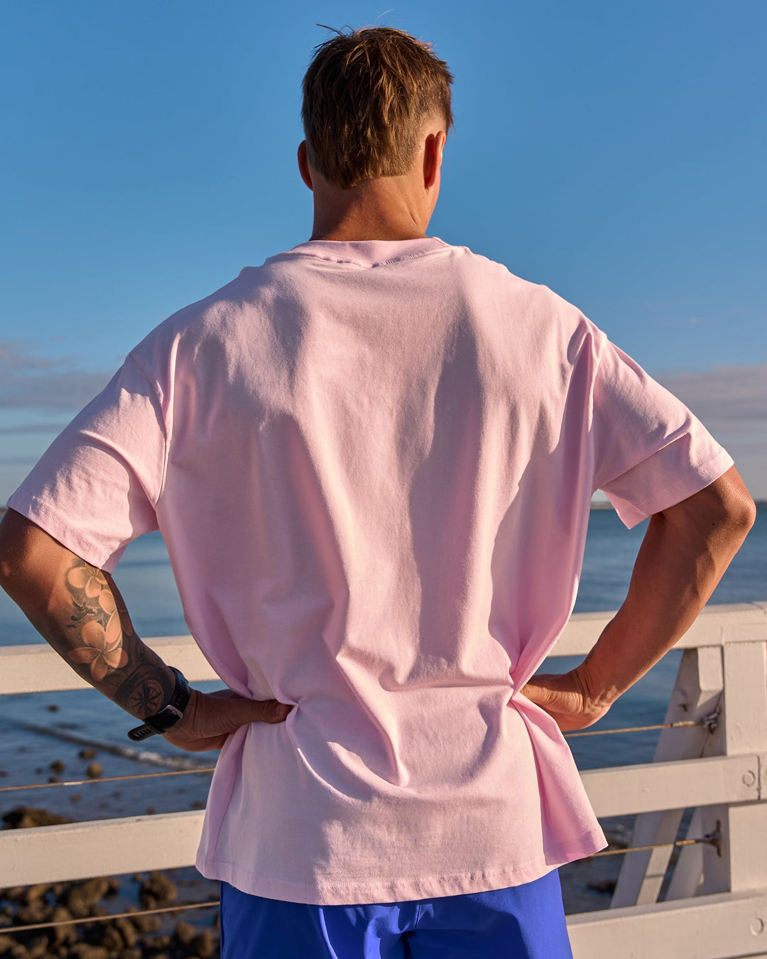 Campaign image of Sideline FLXCotton Oversized Tee - Marshmallow-Jelly Mint - view 5
