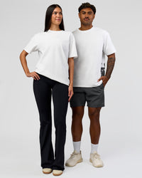 Duo wearing Clear Vision Heavyweight FLXCotton Oversized Tee - White-Black | Model:Xav | Size:L | Model:Rhiley | Size:XS | Thumbnail Index: 6