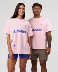Duo wearing League Heavyweight FLXCotton Oversized Tee - Marshmallow-Power Cobalt | Model:Xav | Size:L | Model:Rhiley | Size:XS | Thumbnail Index: 0
