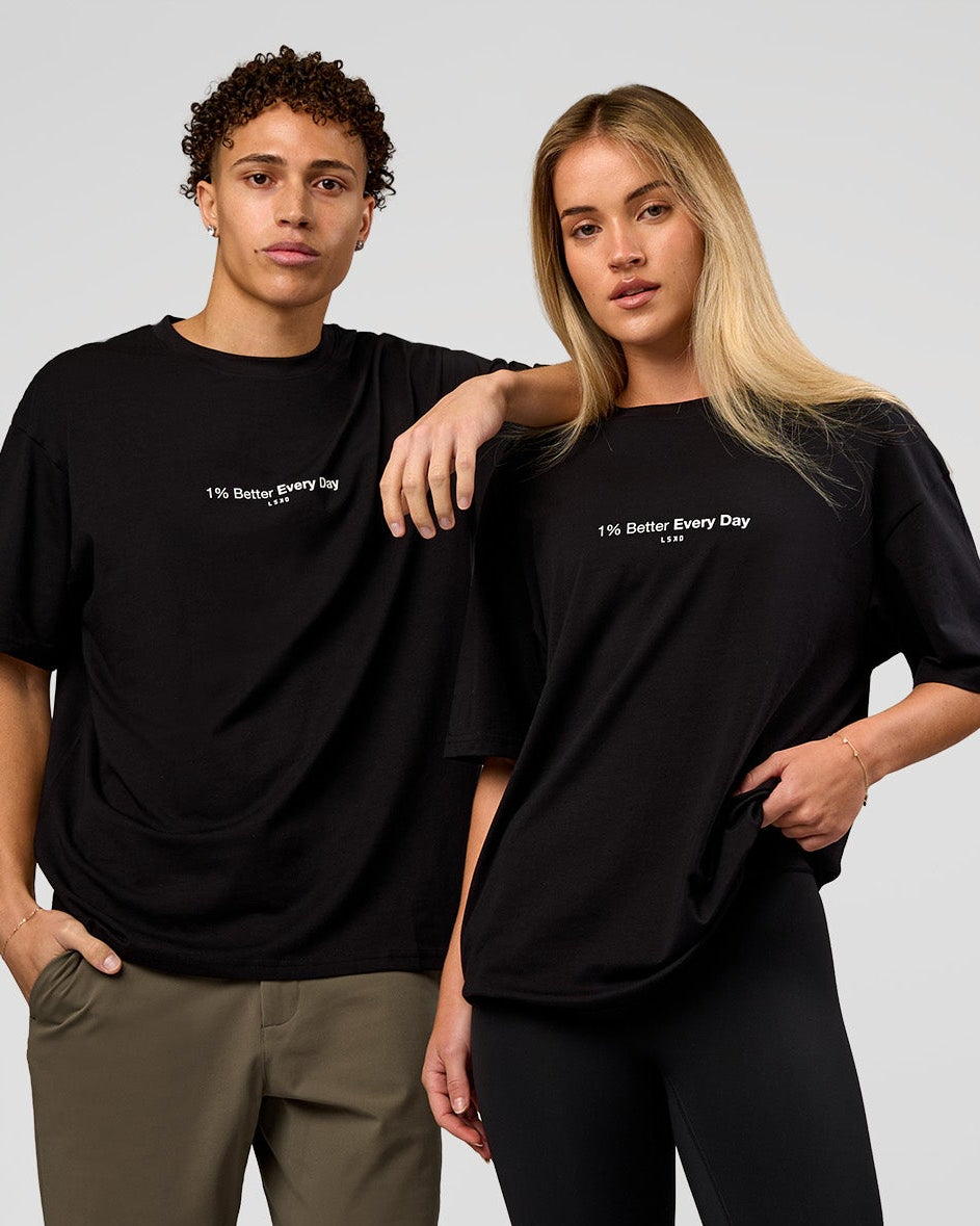 Duo wearing VS6 1% Better FLXCotton Oversize Tee - Black | Model:Leandro | Size:M | Model:Issy | Size:XS - view 1