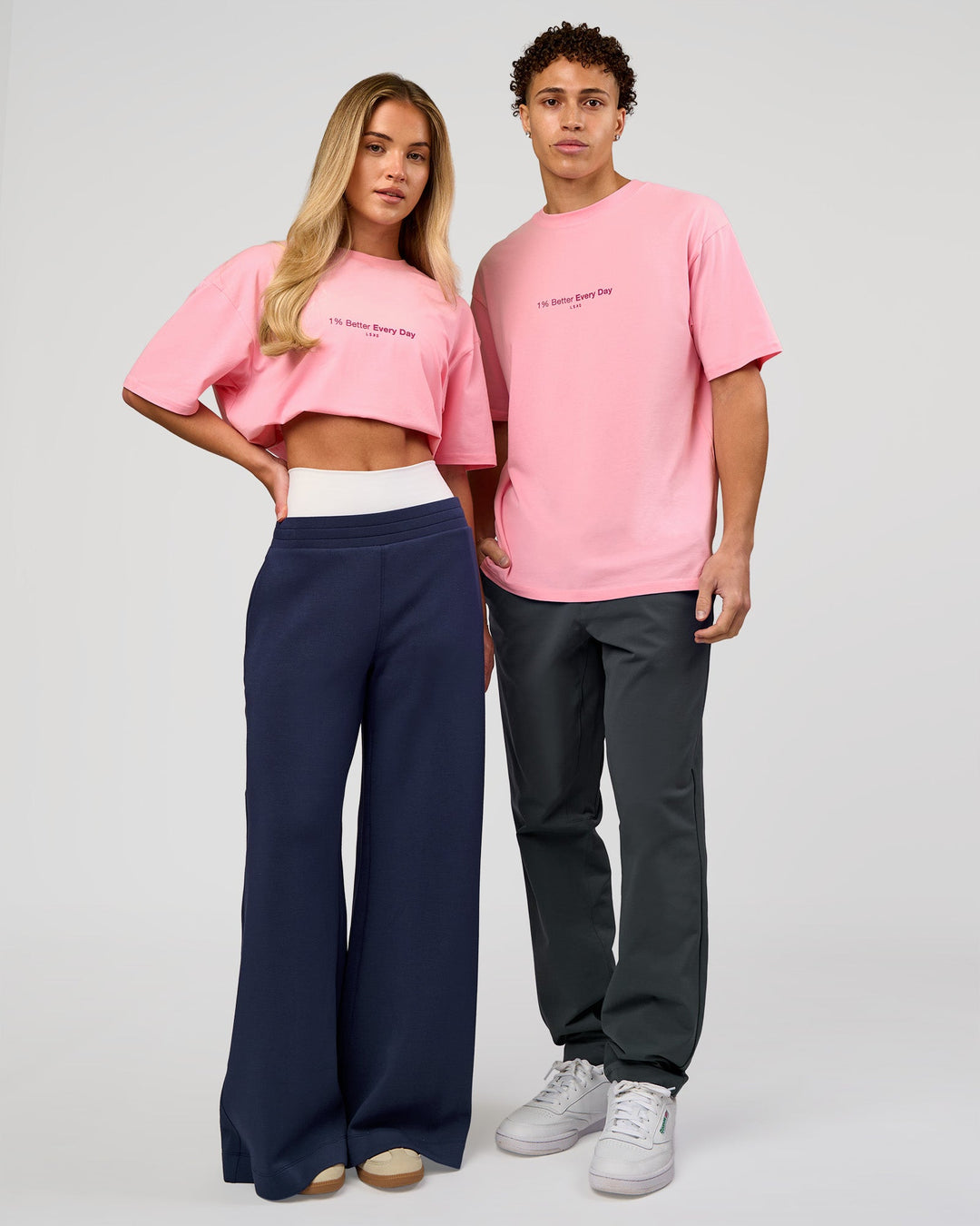 Duo wearing VS6 1% Better FLXCotton Oversize Tee - Pink Rose | Model:Leandro | Size:M | Model:Issy | Size:XS - view 7