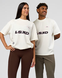 Duo wearing League Heavyweight FLXCotton Oversized Tee - Off White-Ground Coffee | Model:Xs | Size:L | Model:League | Size:RHILEY | Thumbnail Index: 4