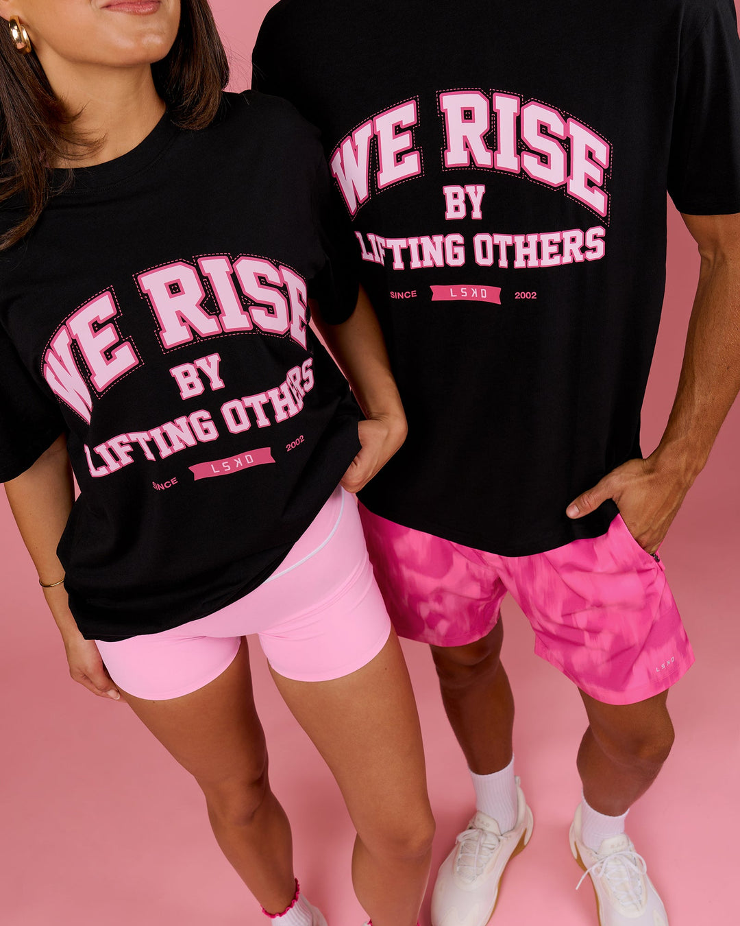Duo wearing BCAM FLXCotton Graphic Oversized Tee - Black | Model:Bianca | Size:S | Model:Albert | Size:M - view 10