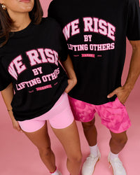 Duo wearing BCAM FLXCotton Graphic Oversized Tee - Black | Model:Bianca | Size:S | Model:Albert | Size:M | Thumbnail Index: 9