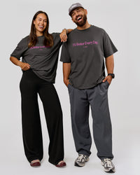 Duo wearing VS6 1% Better Fathers Day FLXCotton Oversized Tee - Dark Storm | Model:Jess | Size:S | Model:Jordan | Size:XL | Thumbnail Index: 7