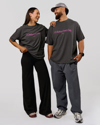 Duo wearing VS6 1% Better Fathers Day FLXCotton Oversized Tee - Dark Storm | Model:Jess | Size:S | Model:Jordan | Size:XL | Thumbnail Index: 13