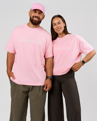 Duo wearing VS6 1% Better Fathers Day FLXCotton Oversized Tee - Marshmallow | Model:Jess | Size:S | Model:Jordan | Size:XL | Thumbnail Index: 11