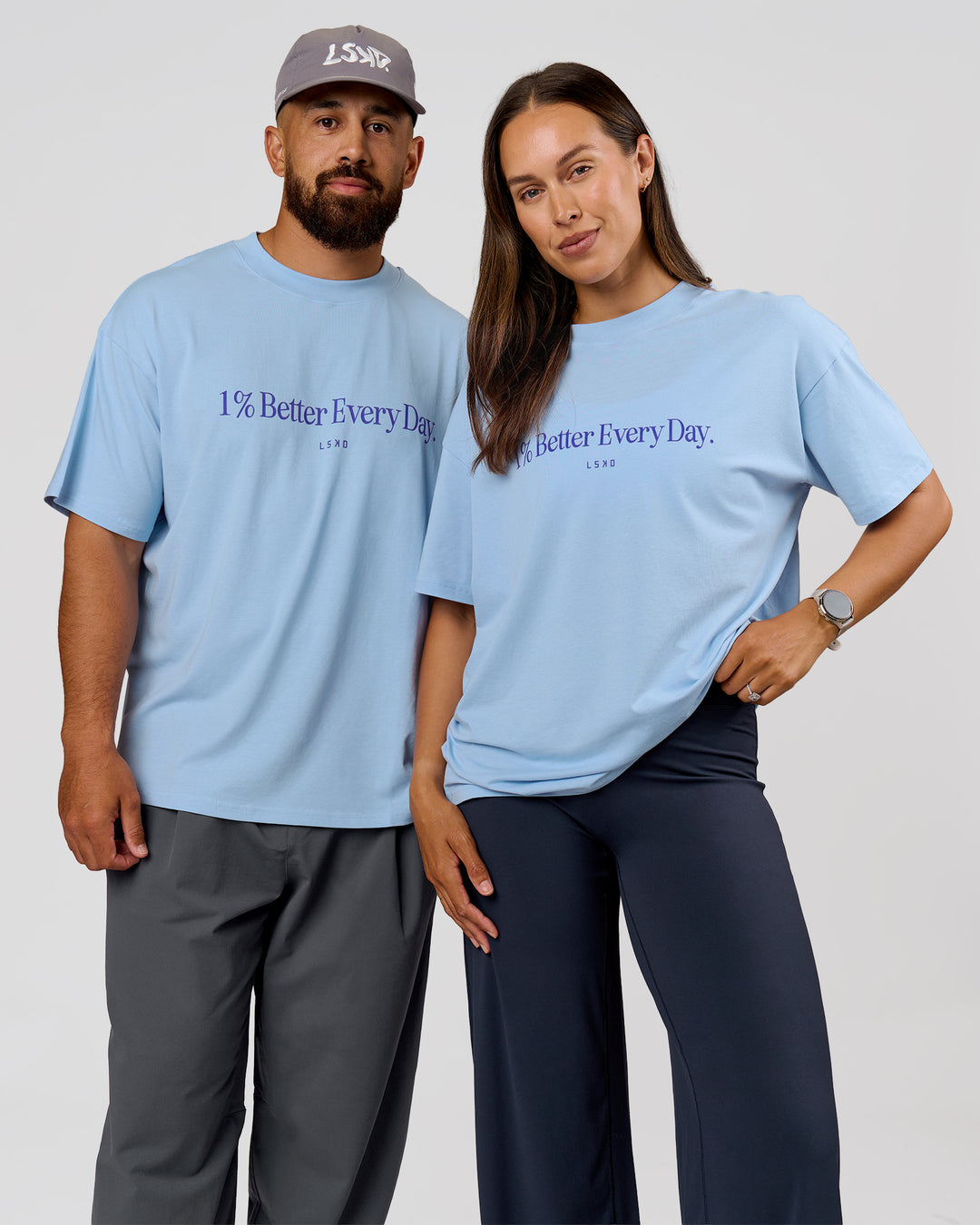 Duo wearing VS6 1% Better Fathers Day FLXCotton Oversized Tee - Open Air | Model:Jess | Size:S | Model:Jordan | Size:XL - view 4
