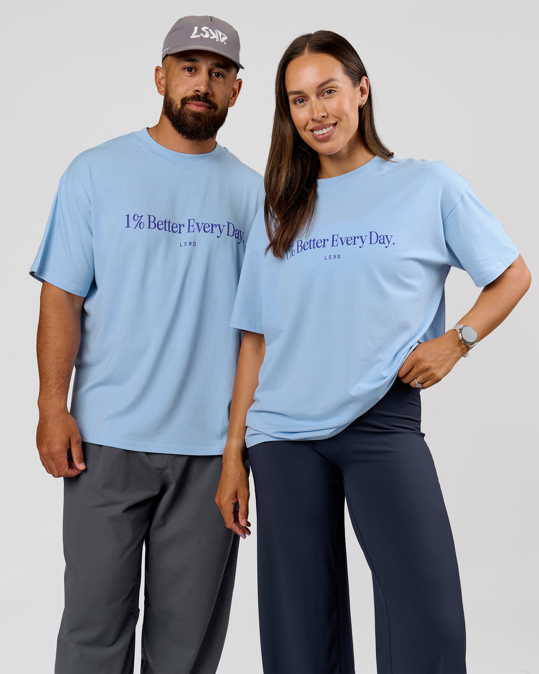 Duo wearing VS6 1% Better Fathers Day FLXCotton Oversized Tee - Open Air | Model:Jess | Size:S | Model:Jordan | Size:XL - view 10