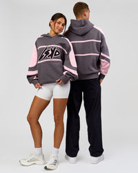 Duo wearing Vibe Oversized Hoodie - Duskstone-Marshmallow | Model:Bianca | Size:XS | Model:Albert | Size:M | Thumbnail Index: 3