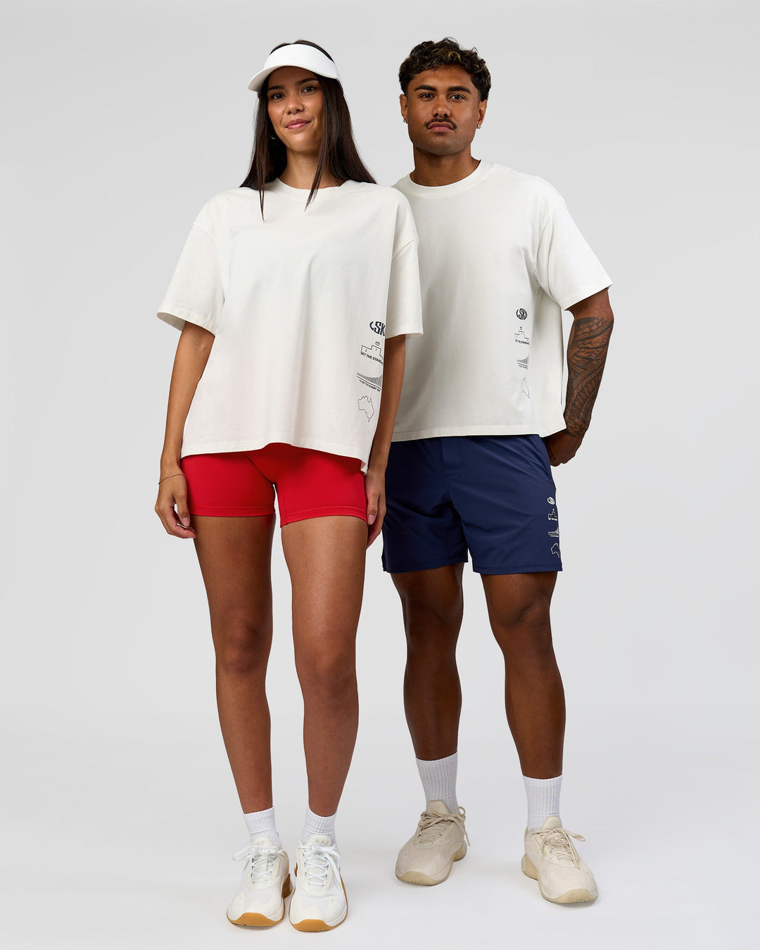 Duo wearing Greatest of All Time Heavyweight FLXCotton Boxed Tee - Off White Washed | Model:Rhiley| Size:XS | Model:Xav | Size:L - view 3