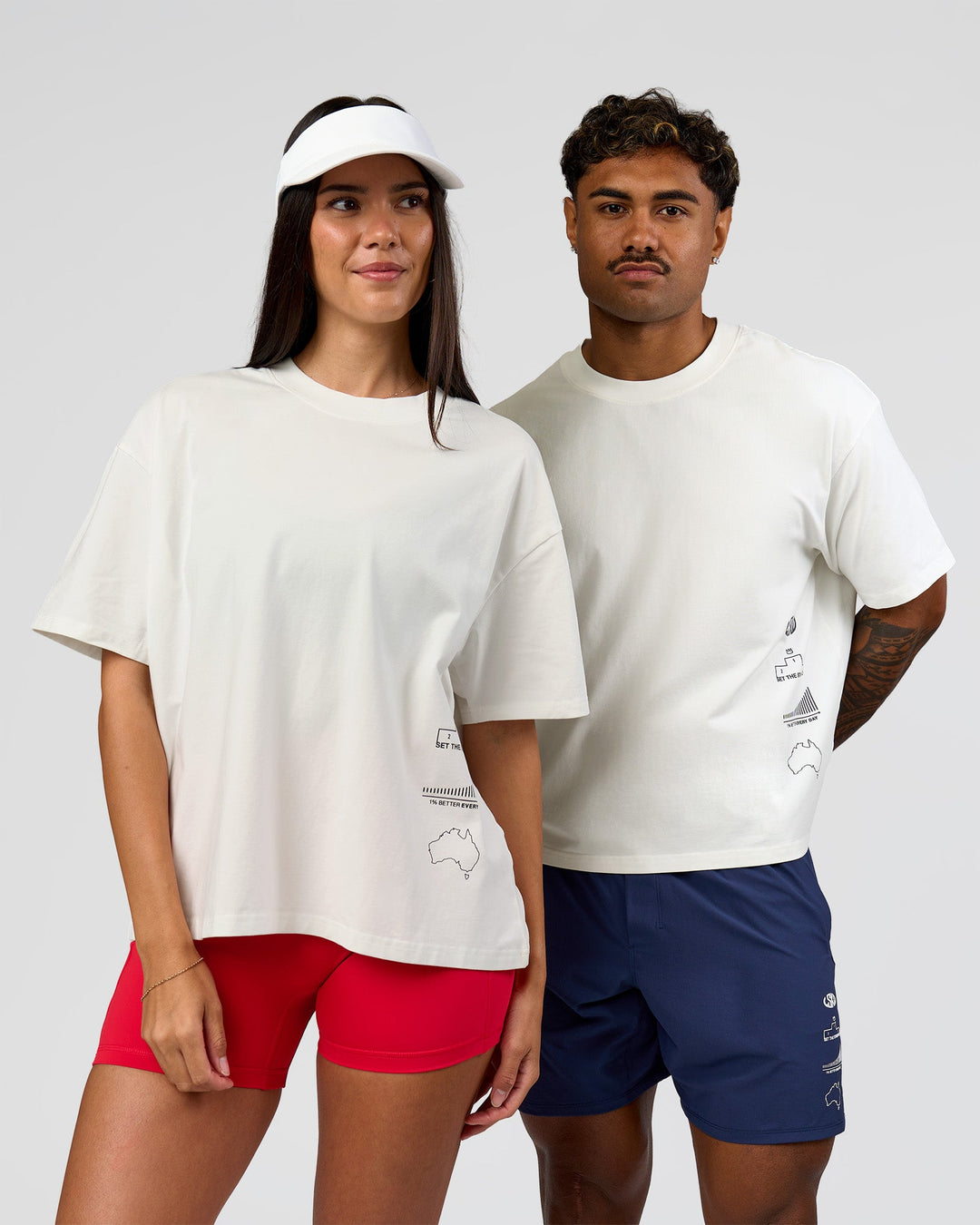 Duo wearing Greatest of All Time Heavyweight FLXCotton Boxed Tee - Off White Washed | Model:Rhiley| Size:XS | Model:Xav | Size:L - view 5