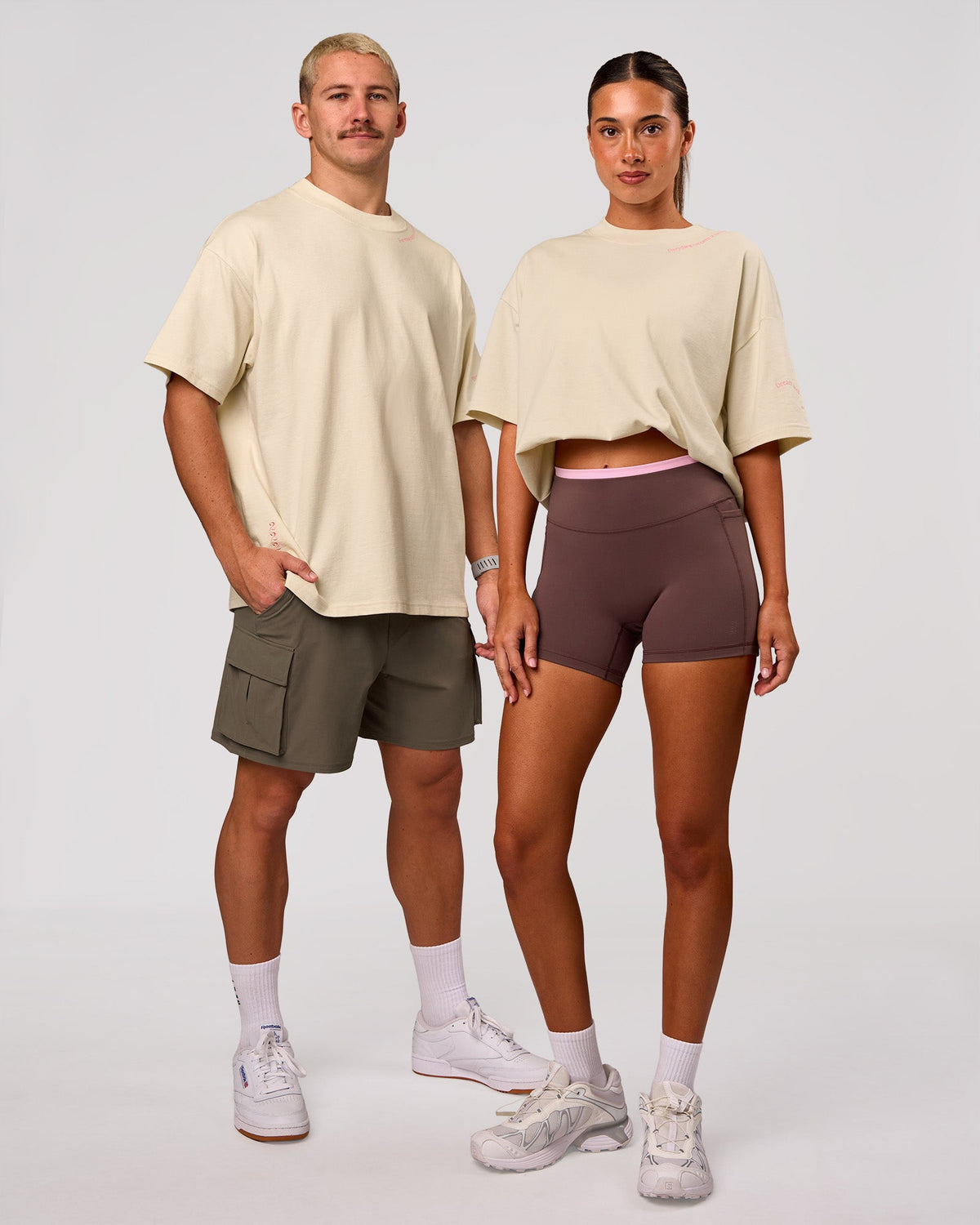 Duo wearing Bree Heavyweight Oversized Tee - Vanilla Bean | Model:Charli | Size:XS | Model:Jaiden | Size:L
