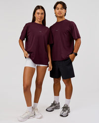 Duo wearing VS26 1% Better FLXCotton Oversize Tee - Cherry Lacquer-Off White | Model:Charli | Size:XS | Model:George | Size:M | Thumbnail Index: 6