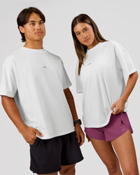 Duo wearing VS26 MFBS FLXCotton Oversize Tee - White-Black | Model:Charli | Size:XS | Model:George | Size:M | Thumbnail Index: 3