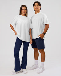 Duo wearing VS26 Journey FLXCotton Oversize Tee - White-Black | Model:Charli | Size:XS | Model:Journey | Size:VS26 | Thumbnail Index: 6