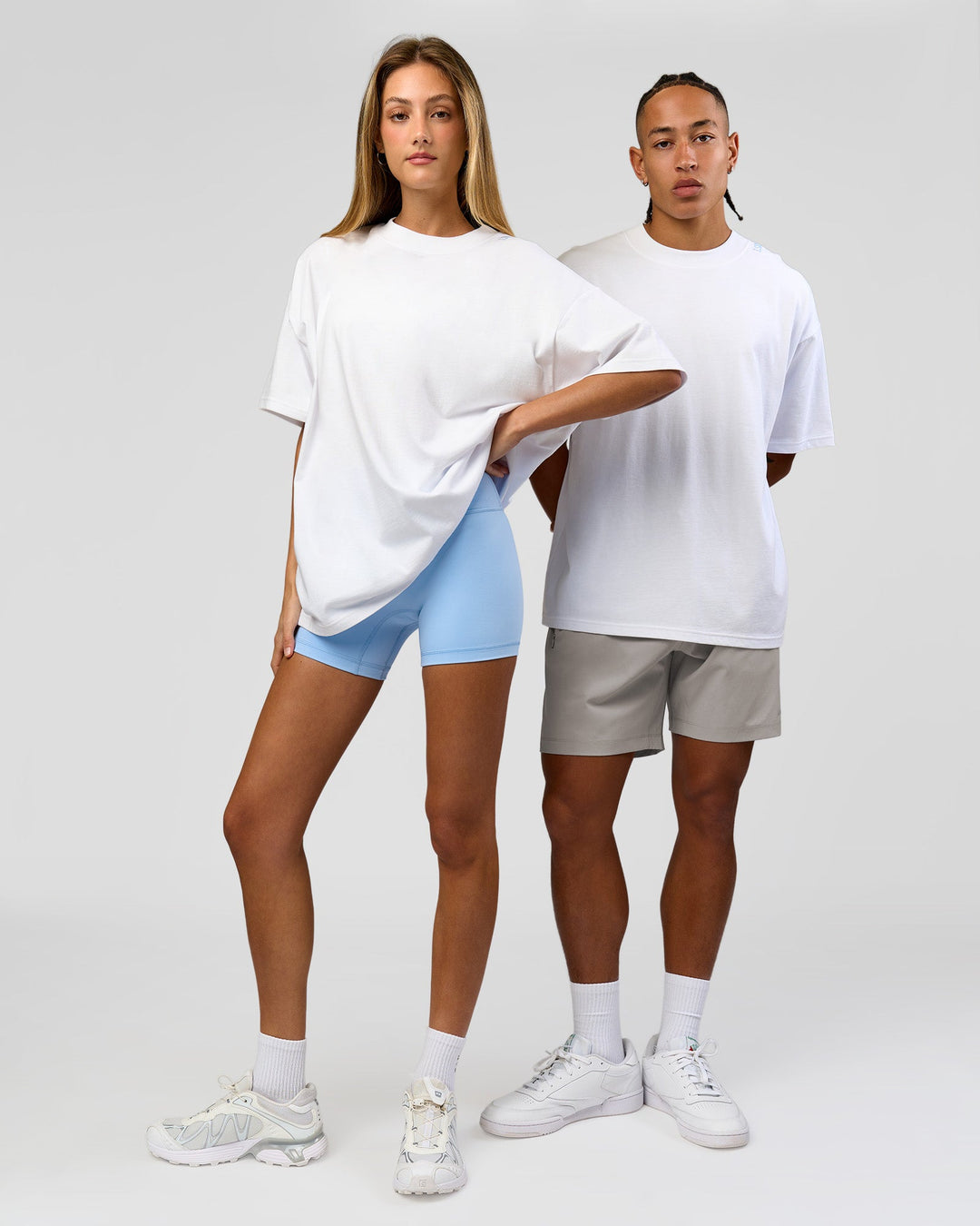 Duo wearing Strong is Beautiful Heavyweight Oversized Tee - White | Model:Georgia | Size:XS | Model:Malebo | Size:M - view 2