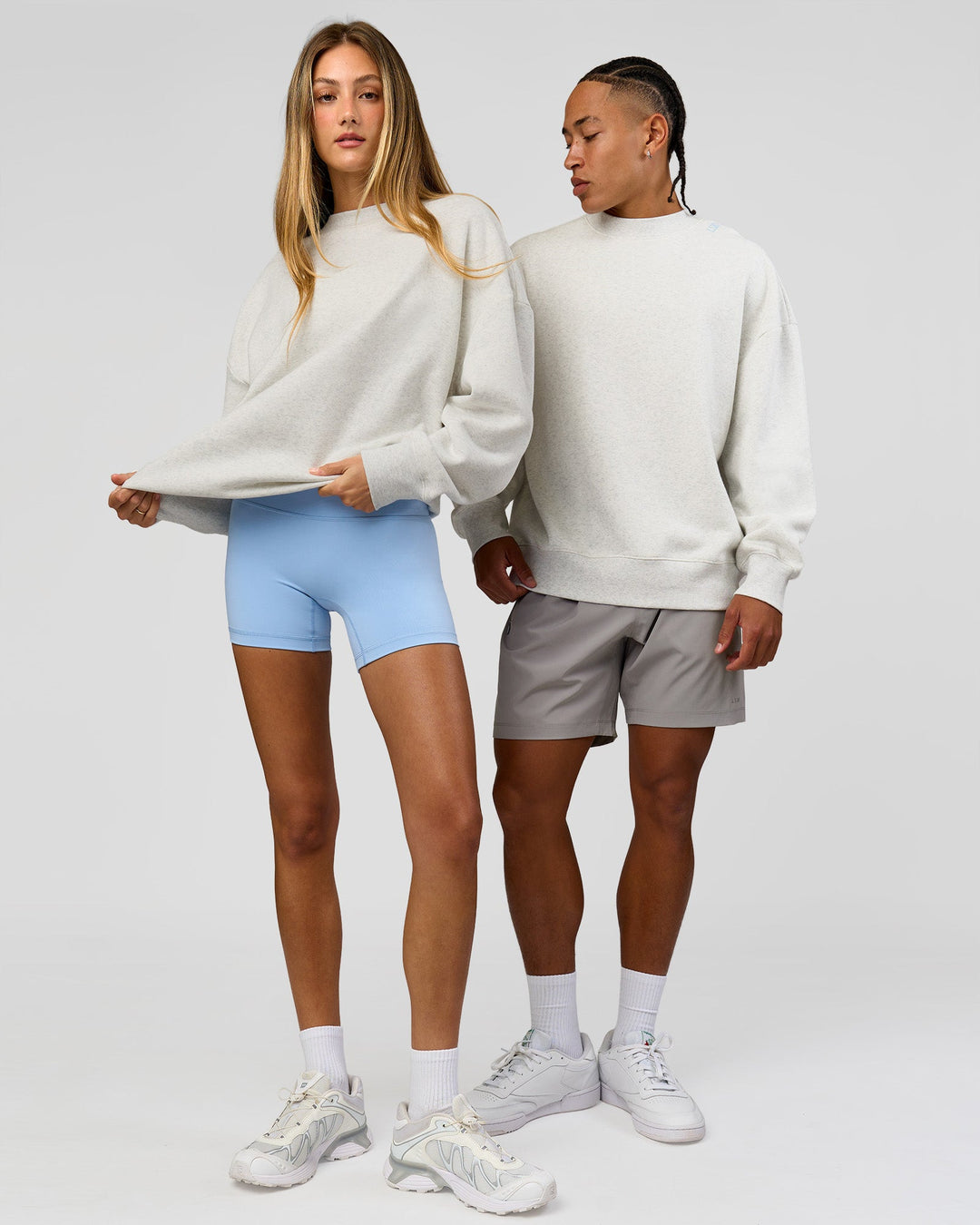 Duo wearing Strong is Beautiful Oversized Sweater - Silver Marl | Model:Georgia | Size:XS | Model:Malebo | Size:M - view 12