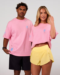 Duo wearing Values Manifesto Heavyweight Oversized Tee  - Pink Rose-Open Air | Model:Issy | Size:XS | Model:Xav | Size:L | Thumbnail Index: 0