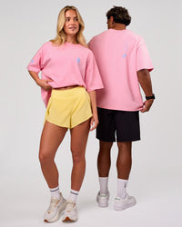 Duo wearing Values Manifesto Heavyweight Oversized Tee  - Pink Rose-Open Air | Model:Issy | Size:XS | Model:Xav | Size:L | Thumbnail Index: 3