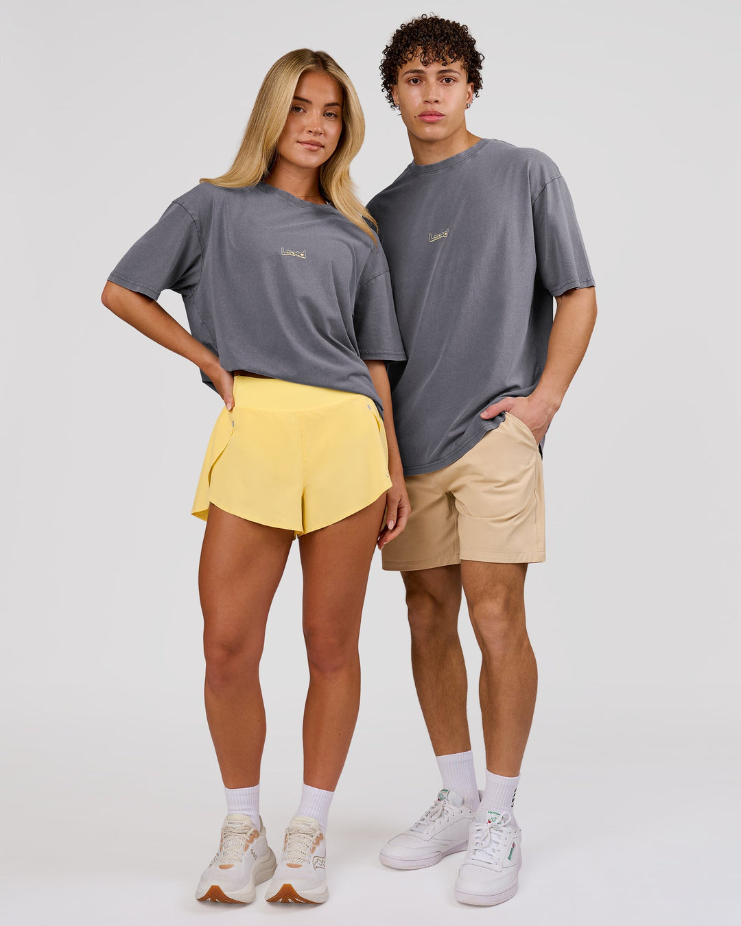 Duo wearing Magma FLXCotton Oversize Tee  - Dark Storm Washed-Lemon | Model:Issy | Size:XS | Model:Leandro | Size:M - view 4